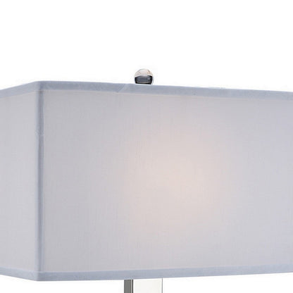 22 Inch Table Lamp, Crystal Stand, Rectangular Shade, Metal, Clear