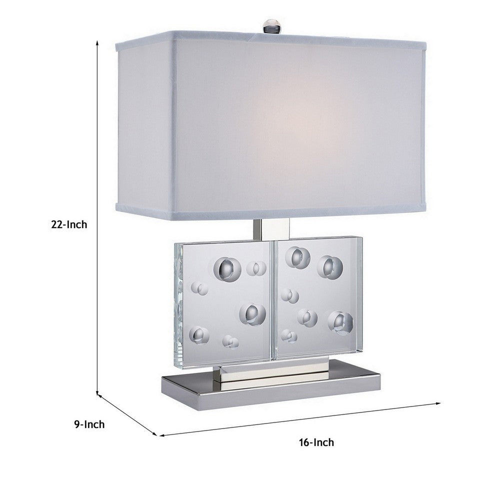22 Inch Table Lamp, Crystal Stand, Rectangular Shade, Metal, Clear