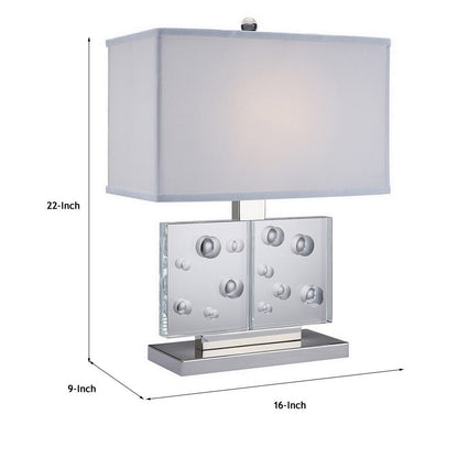 22 Inch Table Lamp, Crystal Stand, Rectangular Shade, Metal, Clear