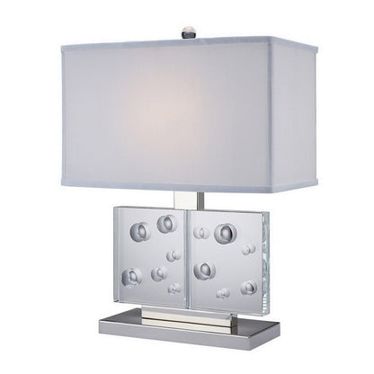 22 Inch Table Lamp, Crystal Stand, Rectangular Shade, Metal, Clear