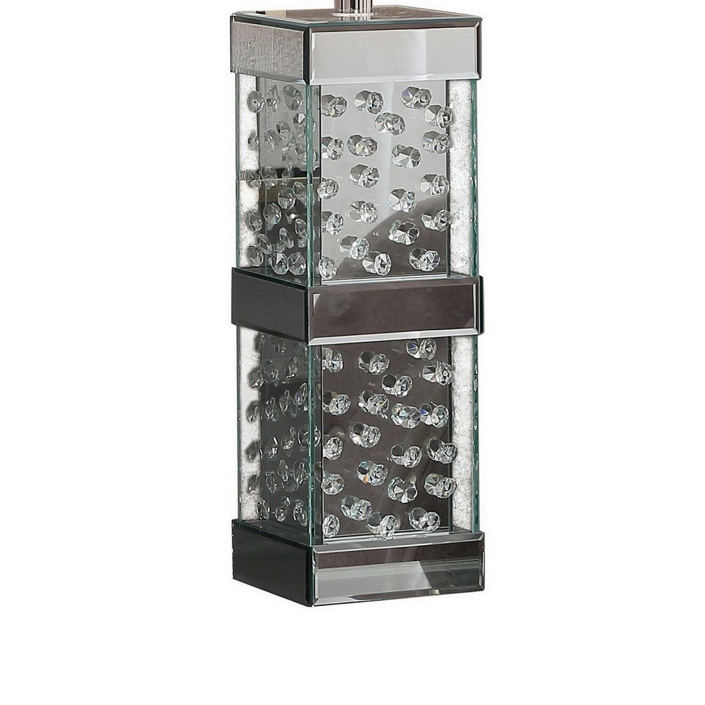 26 Inch Table Lamp, Empire Shade, Crystal Glass Stand, Clear Finish