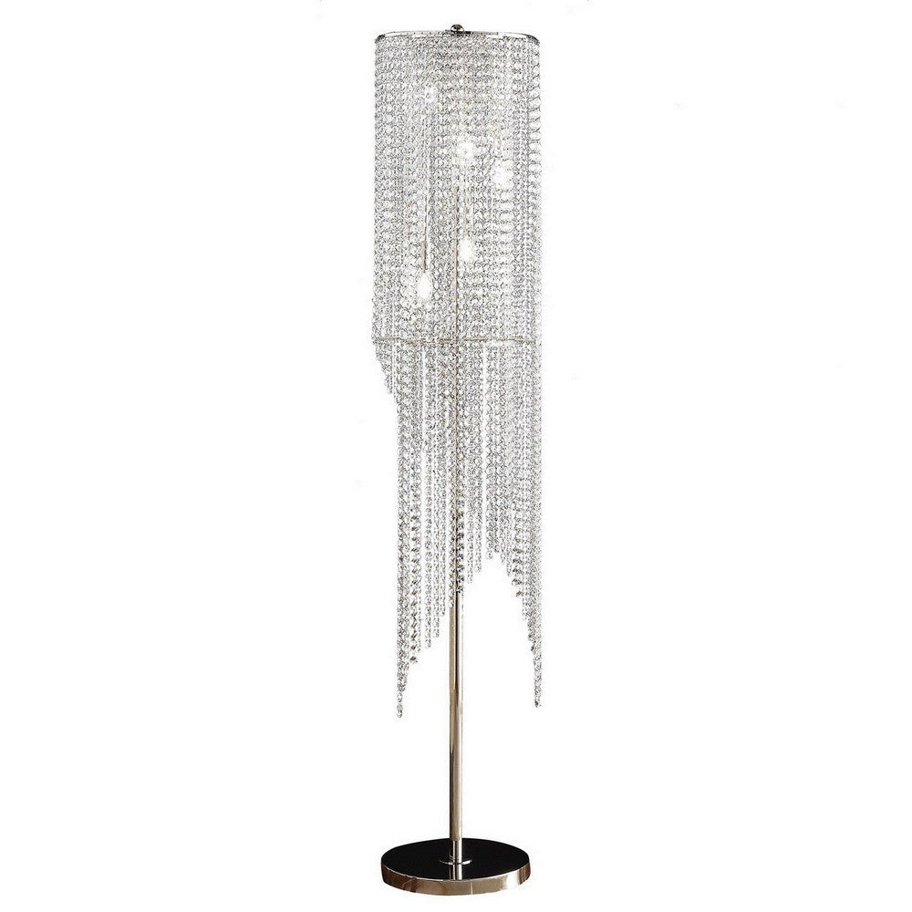 Mindy 62 Inch Floor Lamp, Crystal Raindrops Design, Metal, Clear Finish