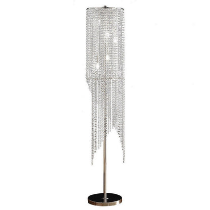 Mindy 62 Inch Floor Lamp, Crystal Raindrops Design, Metal, Clear Finish