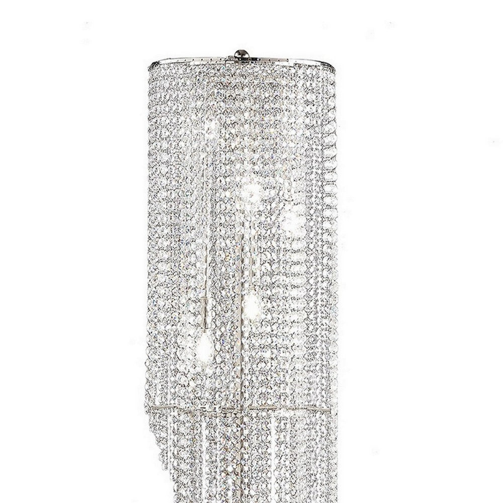 Mindy 62 Inch Floor Lamp, Crystal Raindrops Design, Metal, Clear Finish