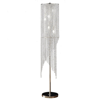 Mindy 62 Inch Floor Lamp, Crystal Raindrops Design, Metal, Clear Finish