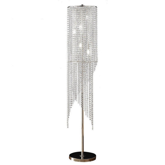 Mindy 62 Inch Floor Lamp, Crystal Raindrops Design, Metal, Clear Finish
