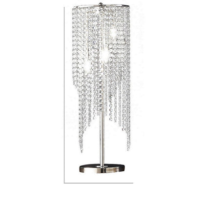 Mindy 30 Inch Table Lamp, Crystal Raindrops Design, Metal, Clear Finish