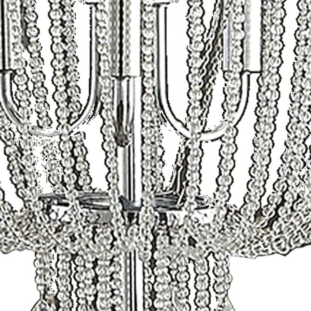 Cara 27 Inch Table Lamp, Hanging Drop Design, Crystal and Metal, Chrome