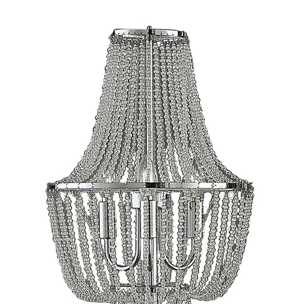 Cara 62 Inch Floor Lamp, Hanging Drop Design, Crystal and Metal, Chrome