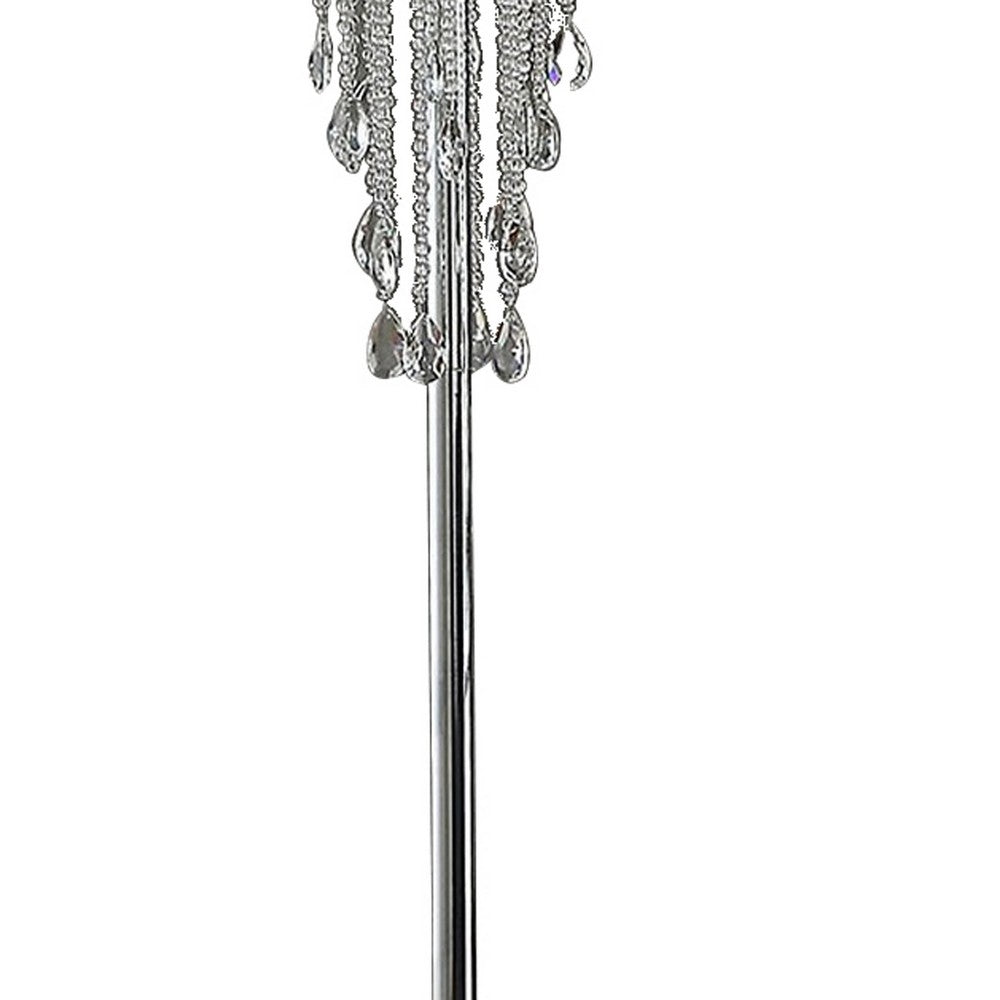 Cara 62 Inch Floor Lamp, Hanging Drop Design, Crystal and Metal, Chrome