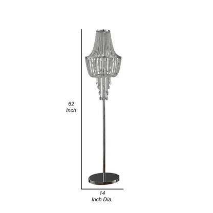 Cara 62 Inch Floor Lamp, Hanging Drop Design, Crystal and Metal, Chrome