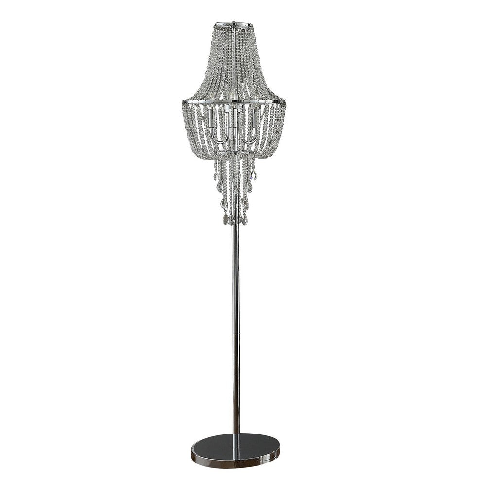 Cara 62 Inch Floor Lamp, Hanging Drop Design, Crystal and Metal, Chrome