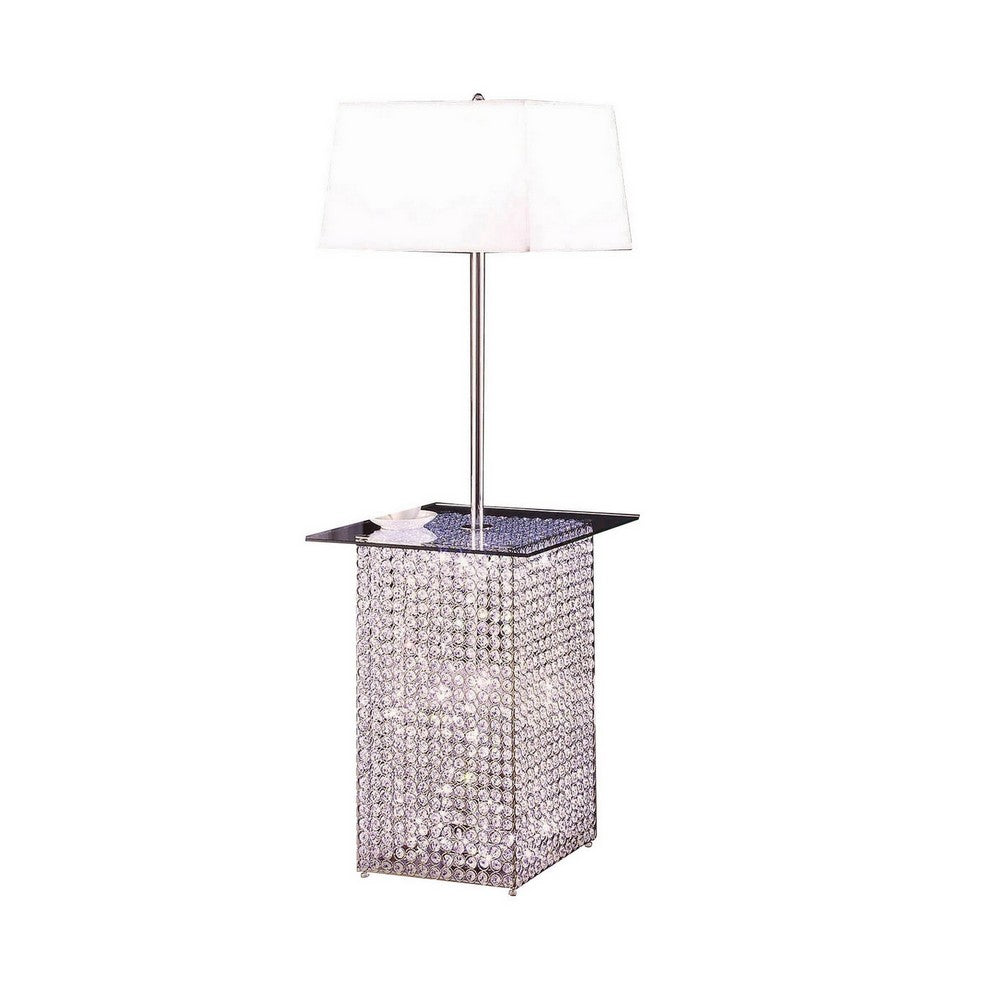59 Inch Floor Lamp with Glass Tabletop, Crystal Stand, Metal, Clear