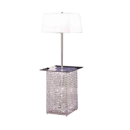 59 Inch Floor Lamp with Glass Tabletop, Crystal Stand, Metal, Clear