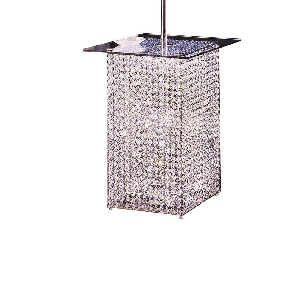 59 Inch Floor Lamp with Glass Tabletop, Crystal Stand, Metal, Clear