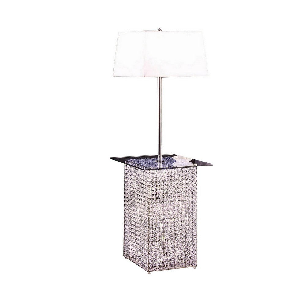 59 Inch Floor Lamp with Glass Tabletop, Crystal Stand, Metal, Clear