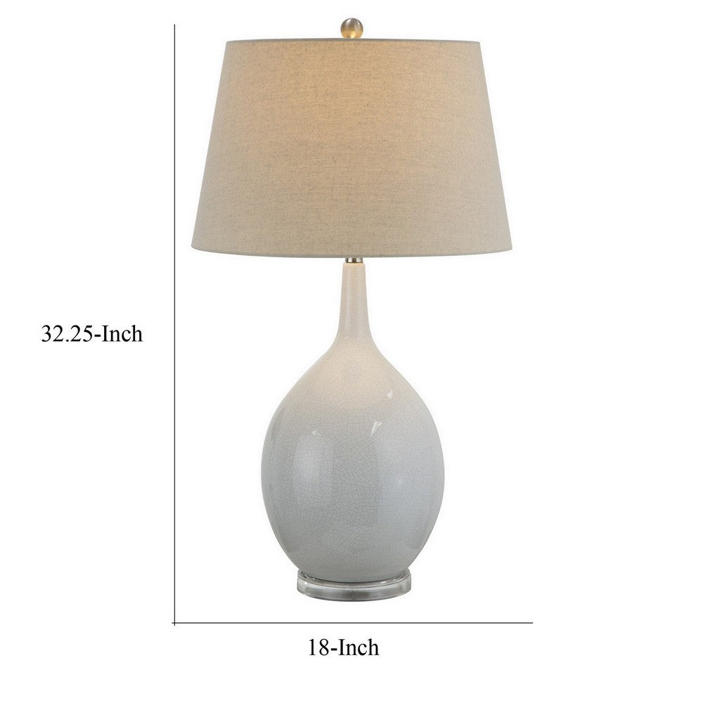 32 Inch Table Lamp, Empire Shade, Ceramic Stand, Crackle White Finish