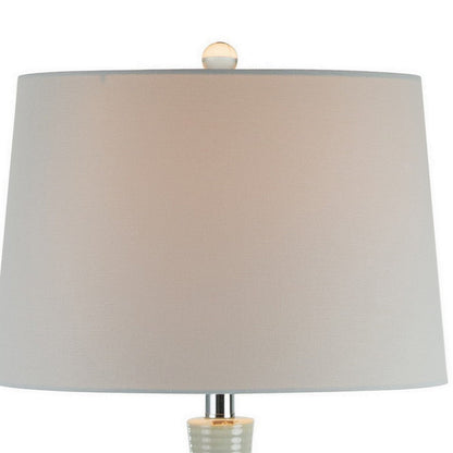 28 Inch Table Lamp with Clean Lines, Empire Shade, Ceramic, Teal Blue