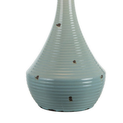 28 Inch Table Lamp with Clean Lines, Empire Shade, Ceramic, Teal Blue