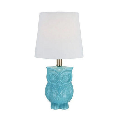 18 Inch Table Lamp with Owl Stand, Set of 2, Ceramic, Aqua Haze Finish