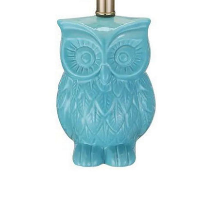 18 Inch Table Lamp with Owl Stand, Set of 2, Ceramic, Aqua Haze Finish