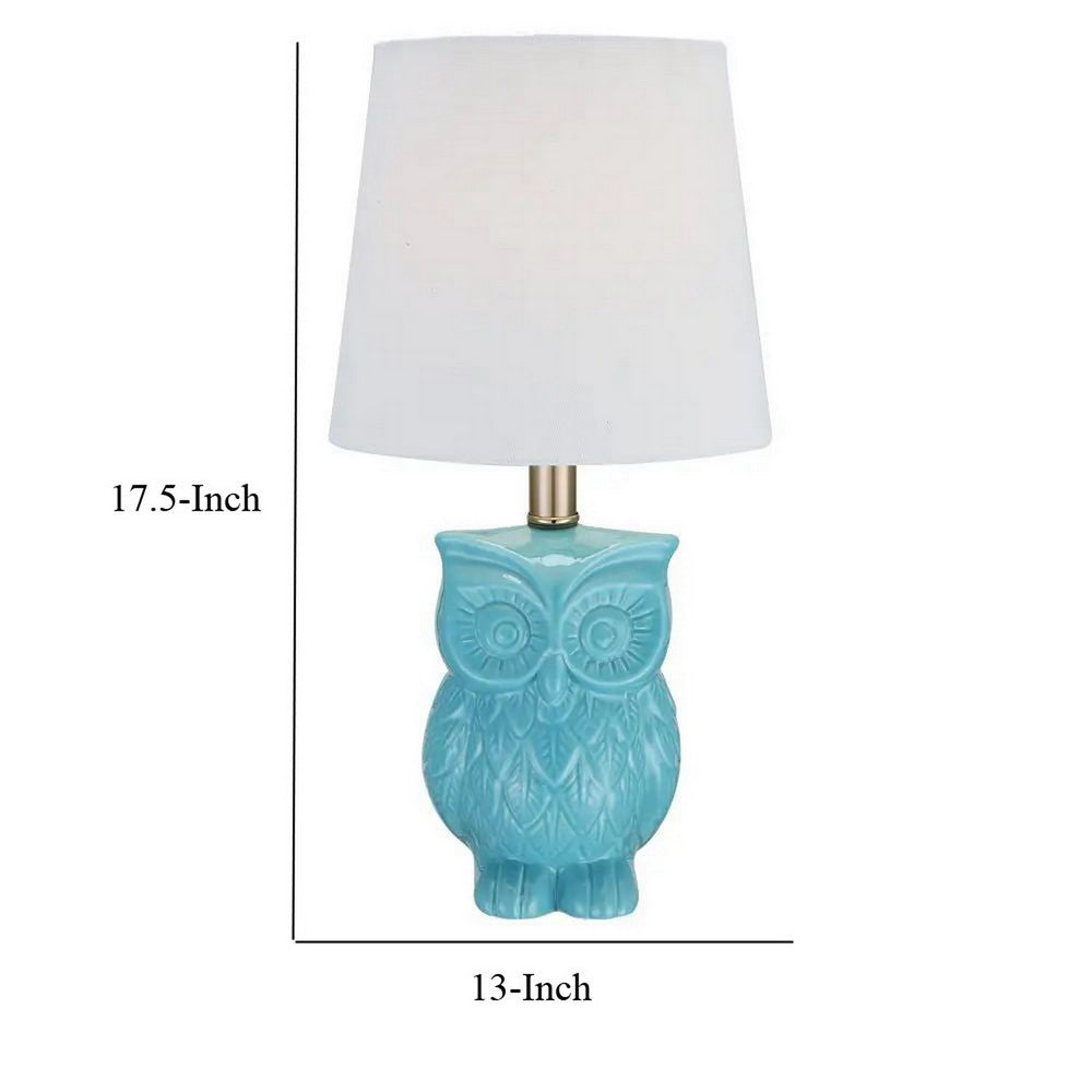18 Inch Table Lamp with Owl Stand, Set of 2, Ceramic, Aqua Haze Finish