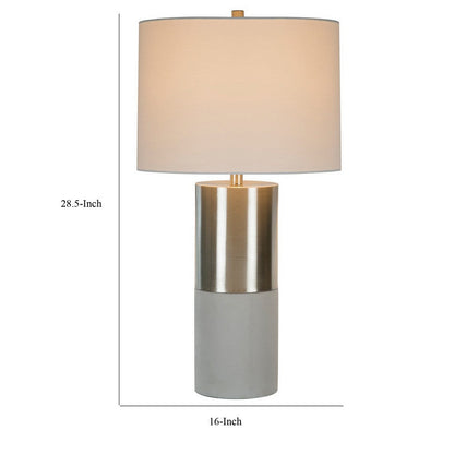 29 Inch Table Lamp, Set of 2, Metal, Concrete, Gray and Chrome Finish