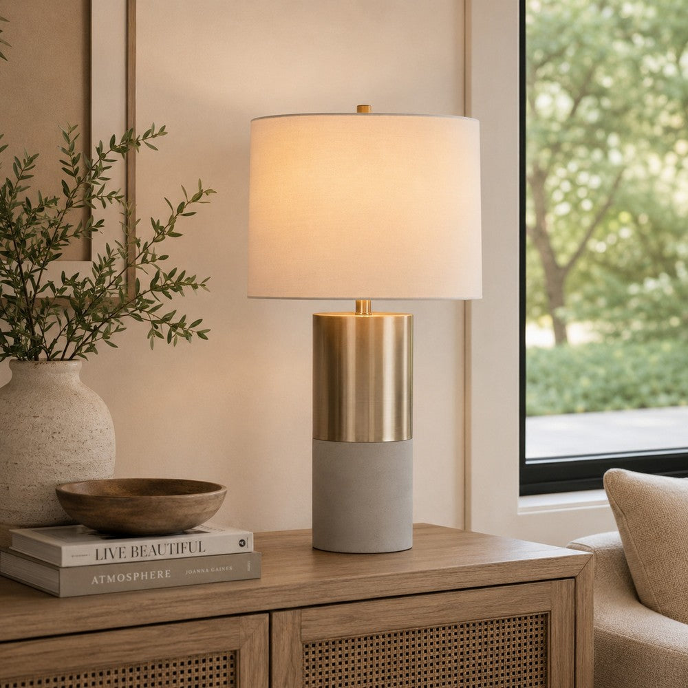 29 Inch Table Lamp, Set of 2, Metal, Concrete, Gray and Chrome Finish