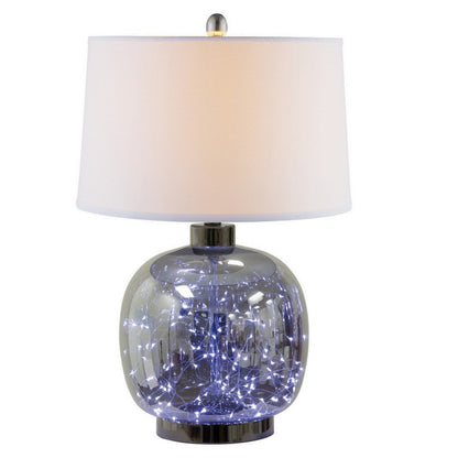 26 Inch Table Lamp, LED Night Light Base, Empire Shade, Silver Gray
