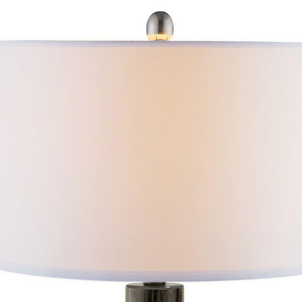 26 Inch Table Lamp, LED Night Light Base, Empire Shade, Silver Gray