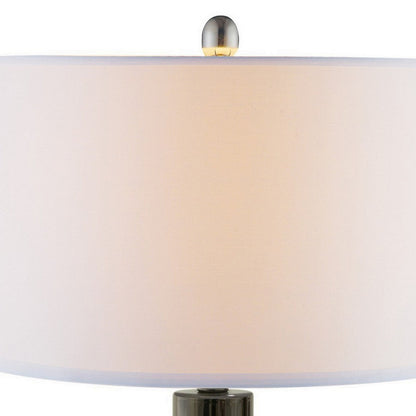 26 Inch Table Lamp, LED Night Light Base, Empire Shade, Silver Gray