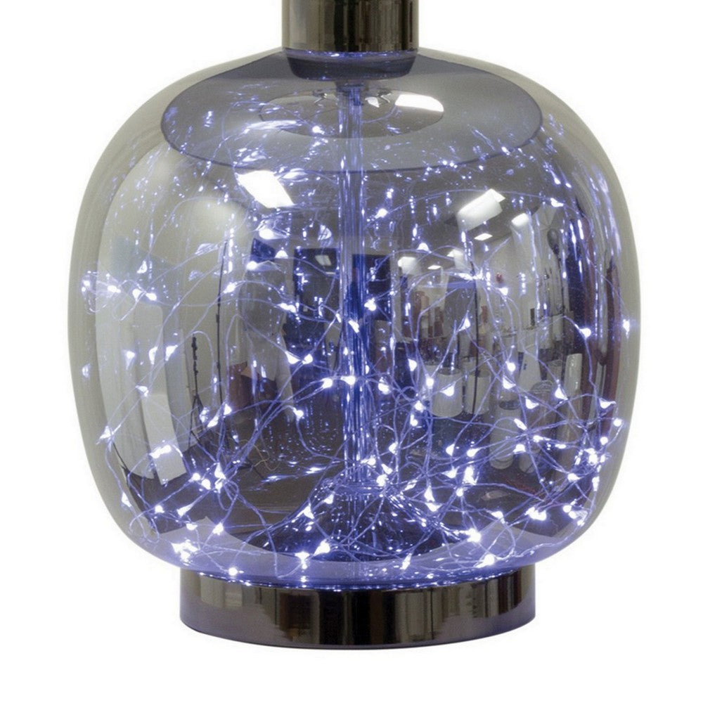 26 Inch Table Lamp, LED Night Light Base, Empire Shade, Silver Gray