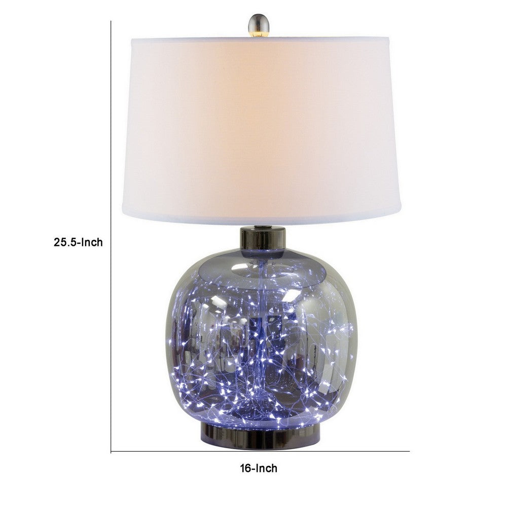 26 Inch Table Lamp, LED Night Light Base, Empire Shade, Silver Gray