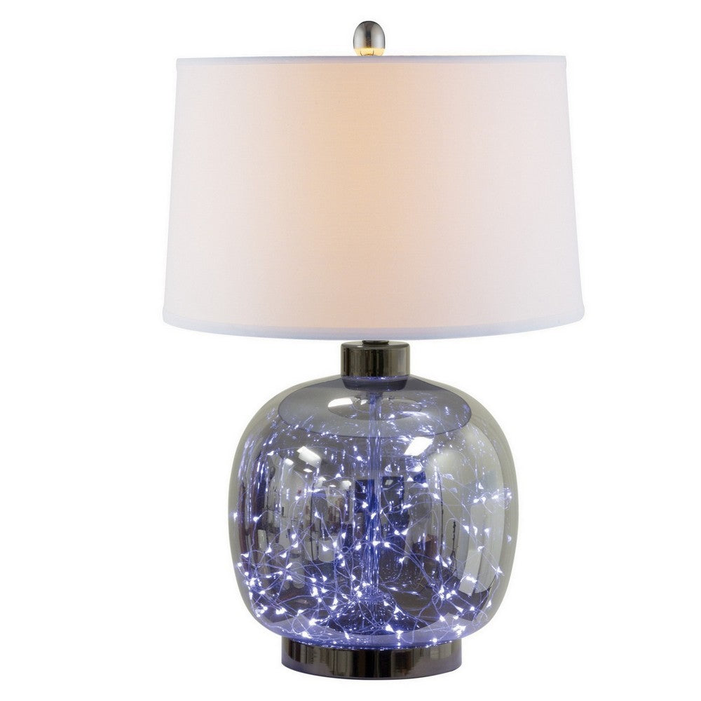 26 Inch Table Lamp, LED Night Light Base, Empire Shade, Silver Gray
