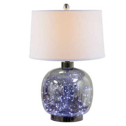26 Inch Table Lamp, LED Night Light Base, Empire Shade, Silver Gray