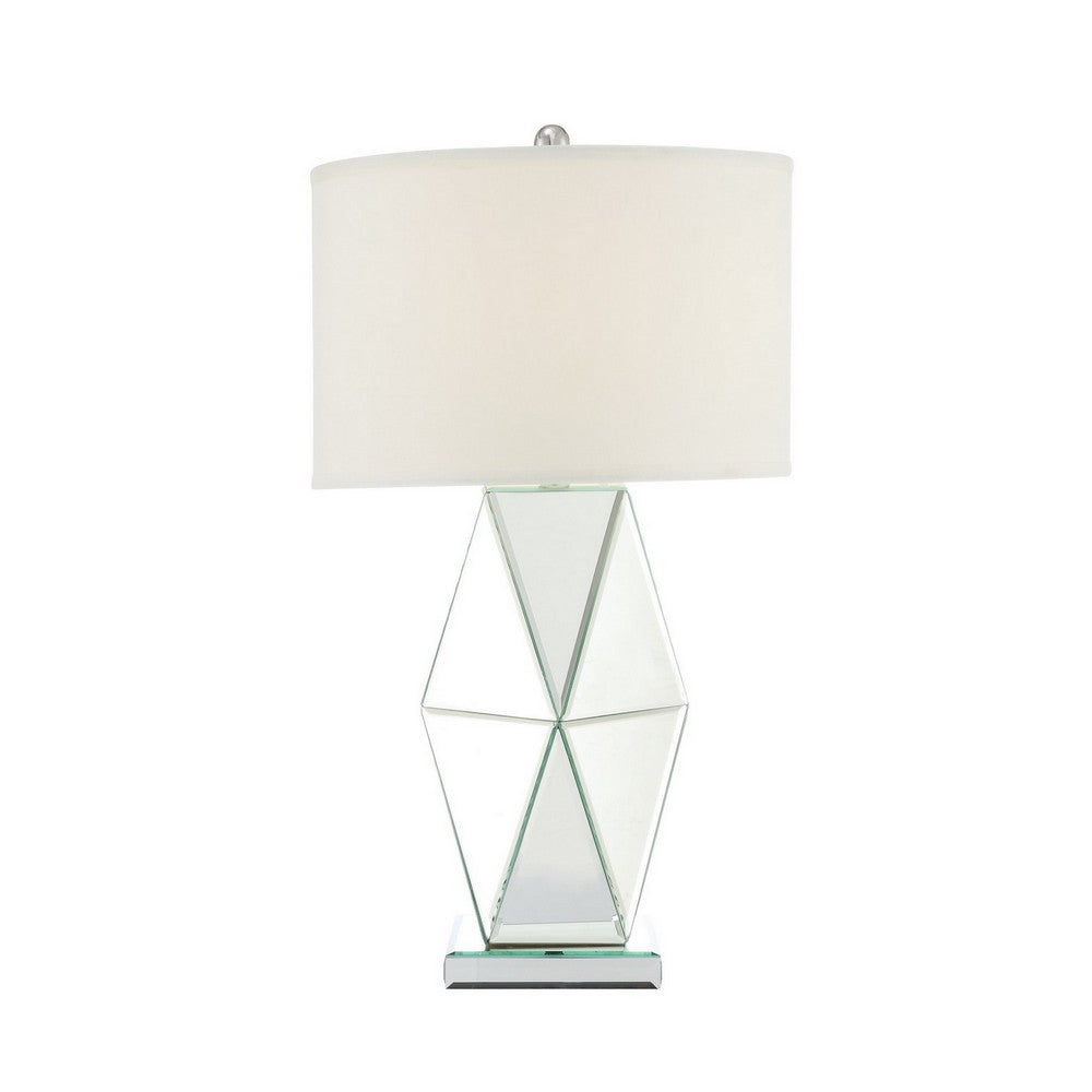 30 Inch Table Lamp, Geometric Mirrored Base, Set of 2, Glass, Clear