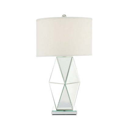 30 Inch Table Lamp, Geometric Mirrored Base, Set of 2, Glass, Clear