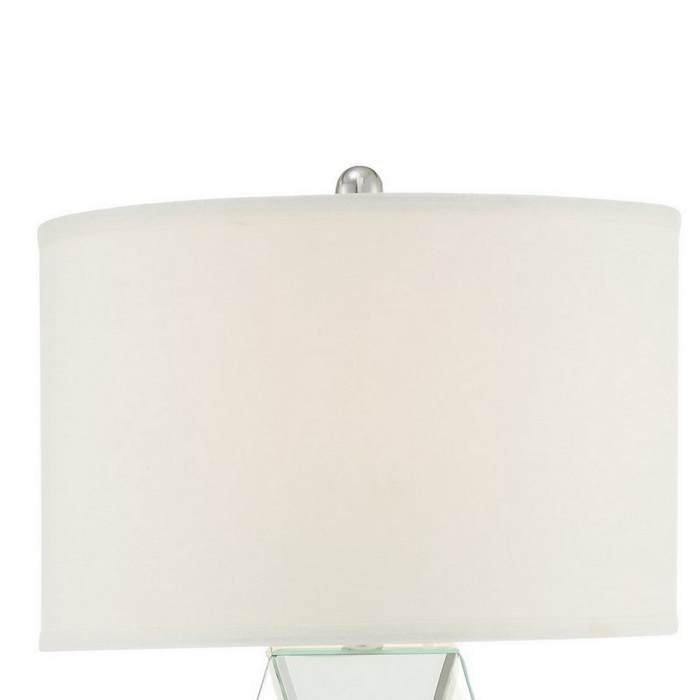 30 Inch Table Lamp, Geometric Mirrored Base, Set of 2, Glass, Clear