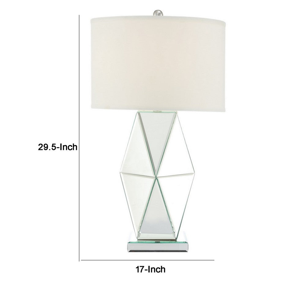 30 Inch Table Lamp, Geometric Mirrored Base, Set of 2, Glass, Clear