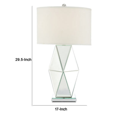30 Inch Table Lamp, Geometric Mirrored Base, Set of 2, Glass, Clear