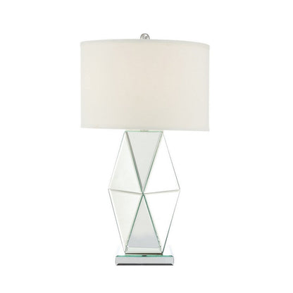 30 Inch Table Lamp, Geometric Mirrored Base, Set of 2, Glass, Clear