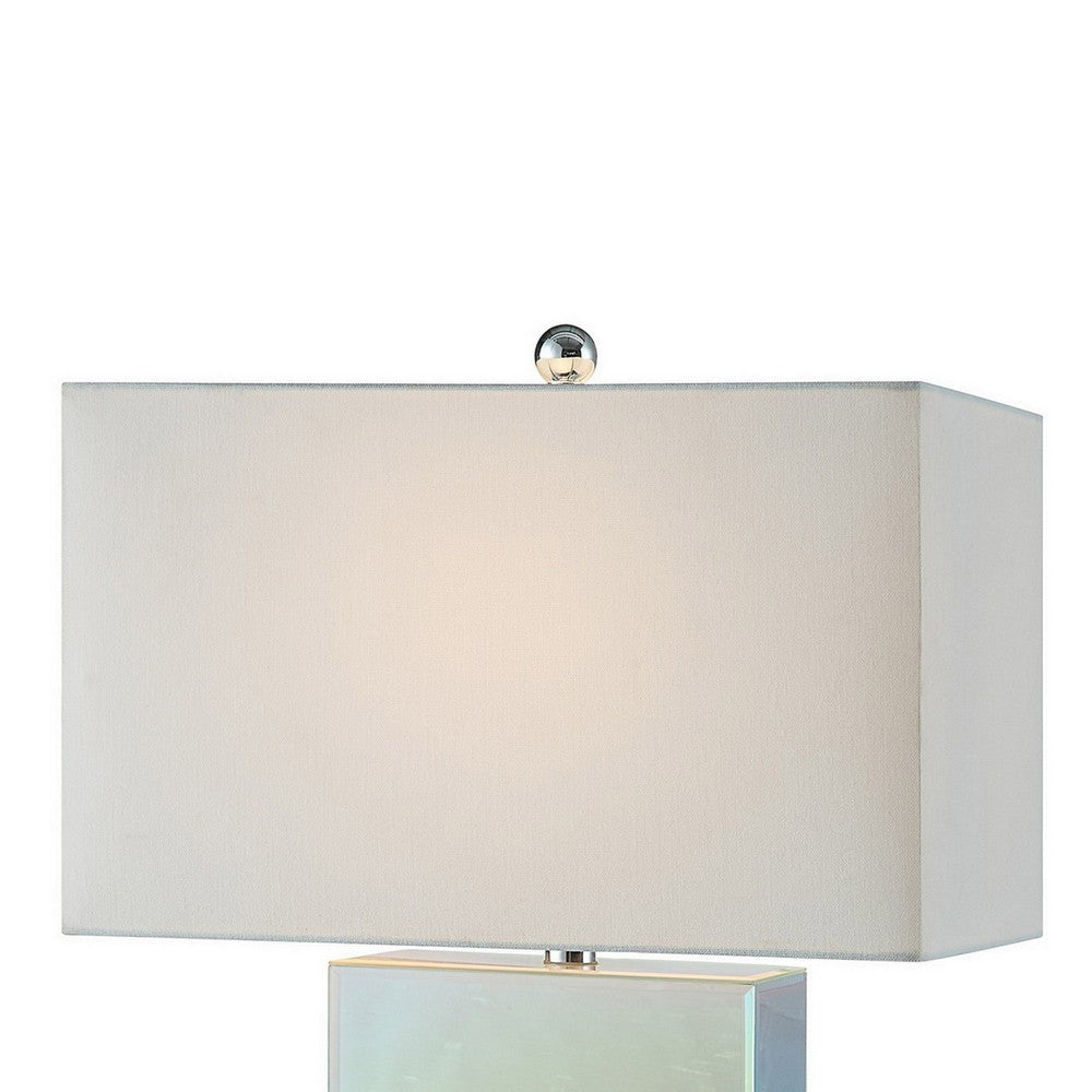26 Inch Table Lamp, Rectangular Stand, Set of 2, Glass, Multitone White