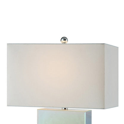 26 Inch Table Lamp, Rectangular Stand, Set of 2, Glass, Multitone White