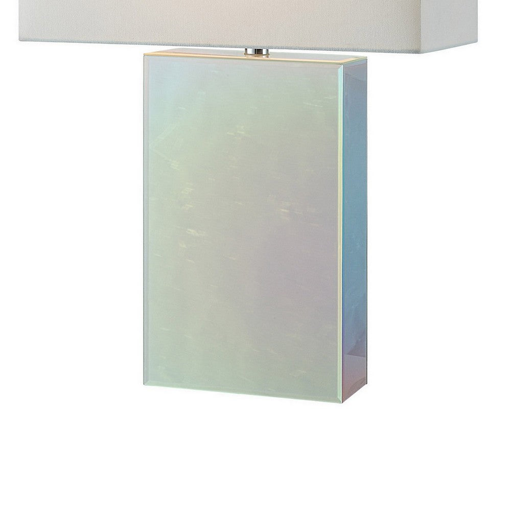 26 Inch Table Lamp, Rectangular Stand, Set of 2, Glass, Multitone White