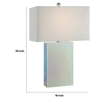 26 Inch Table Lamp, Rectangular Stand, Set of 2, Glass, Multitone White