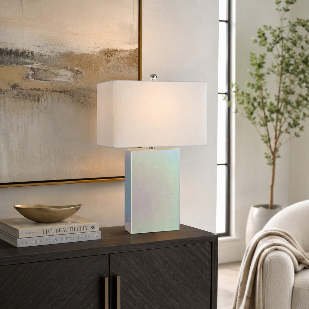 26 Inch Table Lamp, Rectangular Stand, Set of 2, Glass, Multitone White