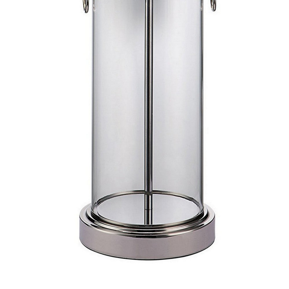 Axie 28 Inch Table Lamp, Glass Stand, Empire Shade, Metal, Nickel Finish