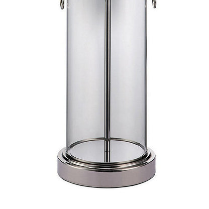 Axie 28 Inch Table Lamp, Glass Stand, Empire Shade, Metal, Nickel Finish