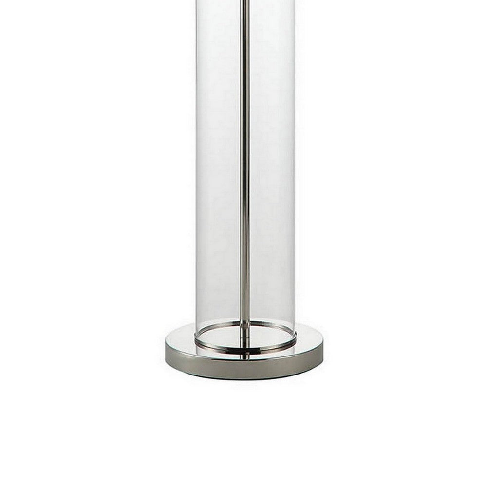 Axie 60 Inch Floor Lamp, Clear Glass Stand, Empire Shade, Metal, Nickel