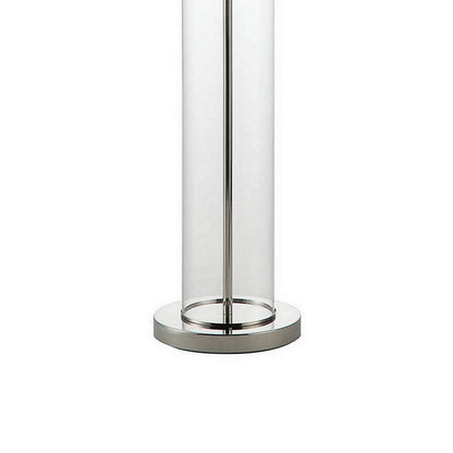 Axie 60 Inch Floor Lamp, Clear Glass Stand, Empire Shade, Metal, Nickel